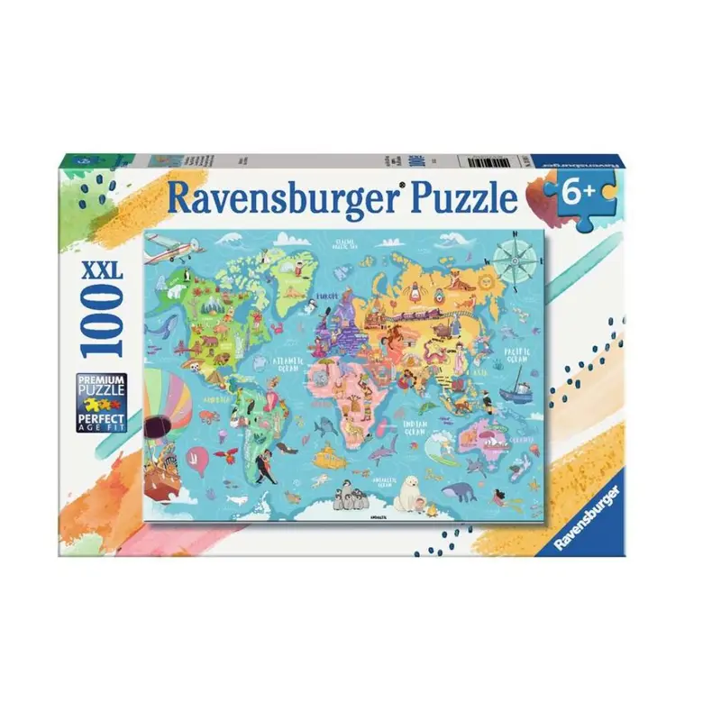 13343 Ravensburger - Mappa del mondo - Puzzle XXL - 100 pezzi