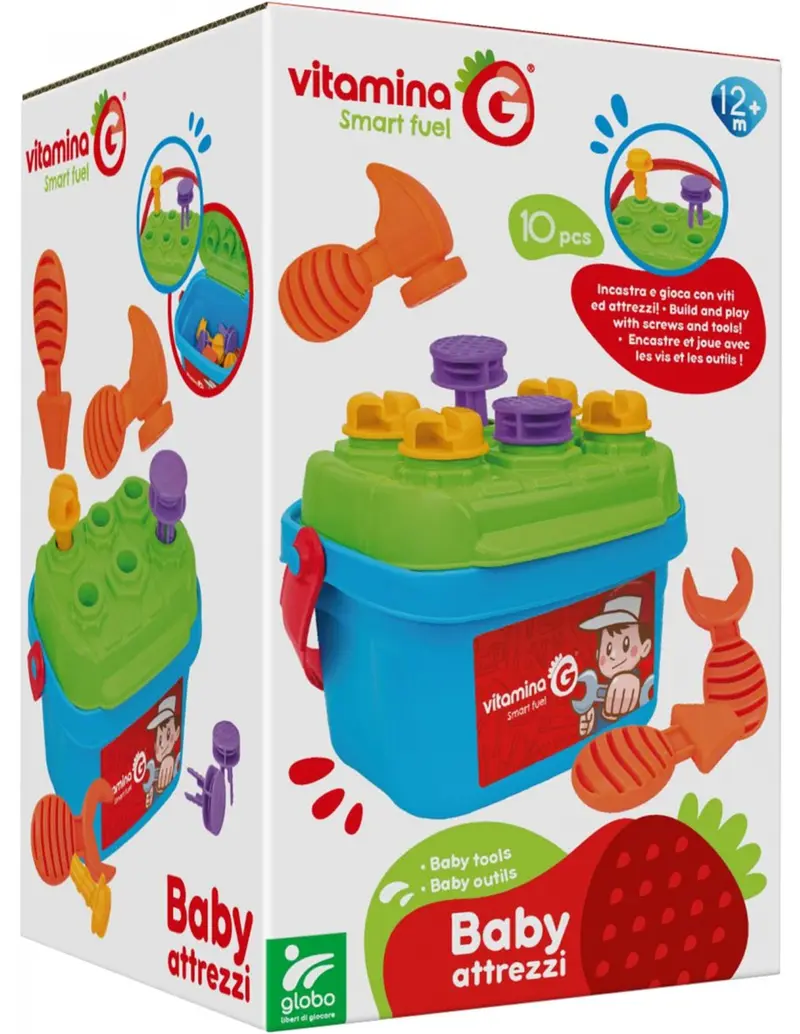 41175 Globo Banchetto da Lavoro Giocattolo con Martello e Viti. Set 9 Pezzi