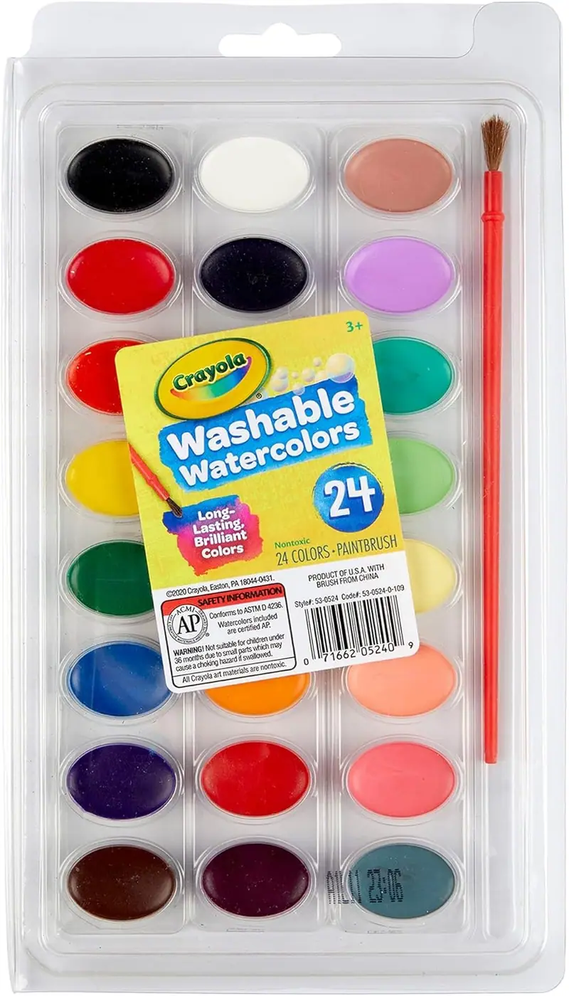 53-0524 Crayola I Lavabilissimi Acquerelli Lavabili 24 Colori con Pennello 3+