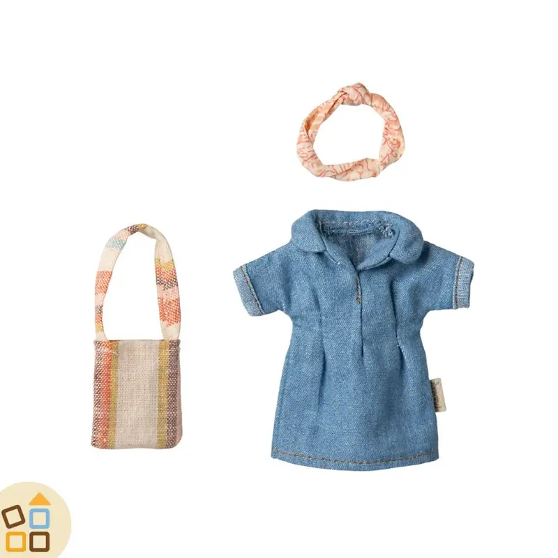 ABITI TOPO MUM, VESTITO JEANS E BORSA FORMAGGIO