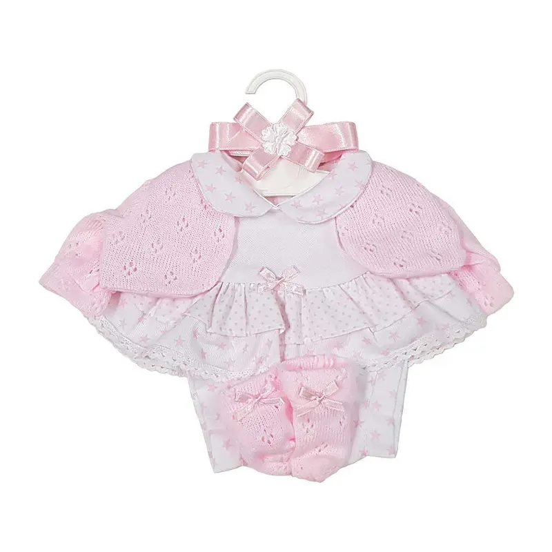 Abito Completo Per Bambole Biancoe Rosa Con Fascia