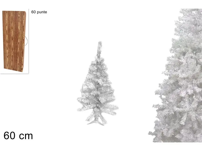 Albero di Natale Bianco 60 cm Mini Abete Natalizio con 60 Punte, Base Inclusa