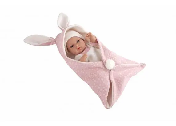 Arias Elegance - Bambola Natal Rosa con Copertina Coniglio 33 cm