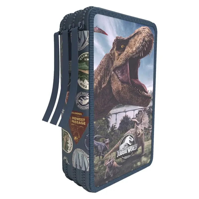 Astuccio 3 scomparti Jurassic World - Portacolori include 36 accessori