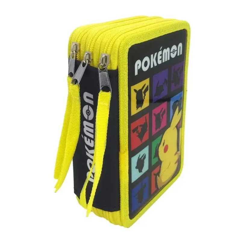 Astuccio 3 scomparti Pokemon Pikachu, Portacolori Triplo include 39 accessori