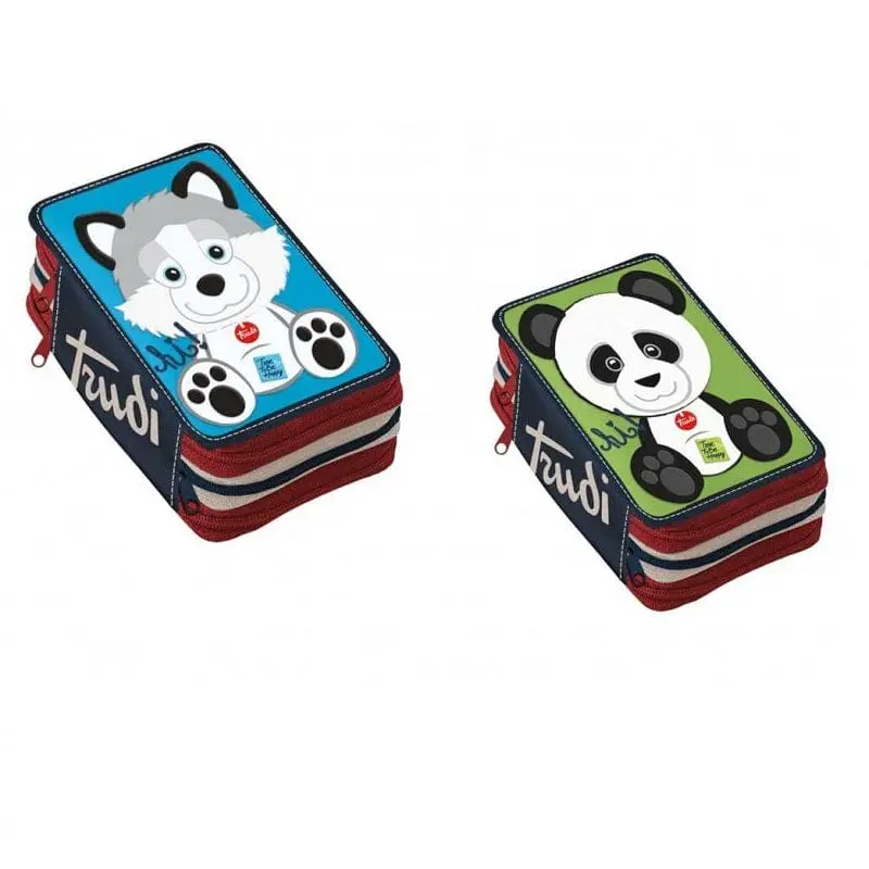 Astuccio 3 scomparti Trudi, Portacolori tre Zip Panda - Husky