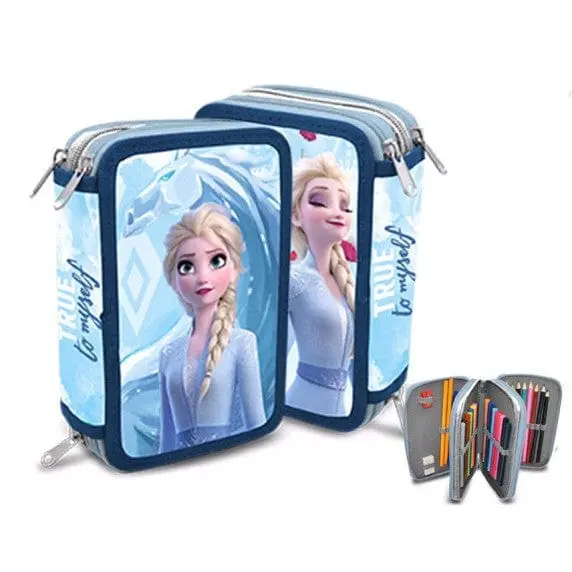 Astuccio 3 Zip Frozen, Portacolori tre Scomparti Elsa Disney