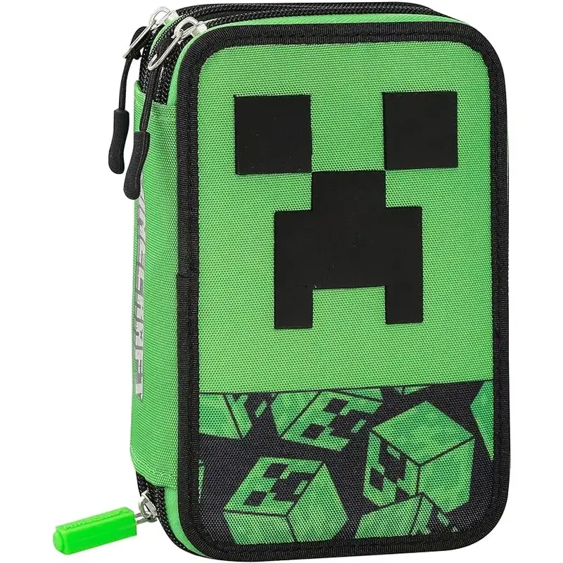 Astuccio 3 zip Minecraft Verde-Nero scuola 2025/2026