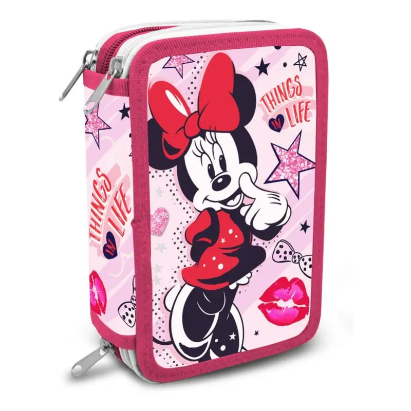 Astuccio 3 Zip Minnie, Portacolori tre Scomparti Topolina Disney