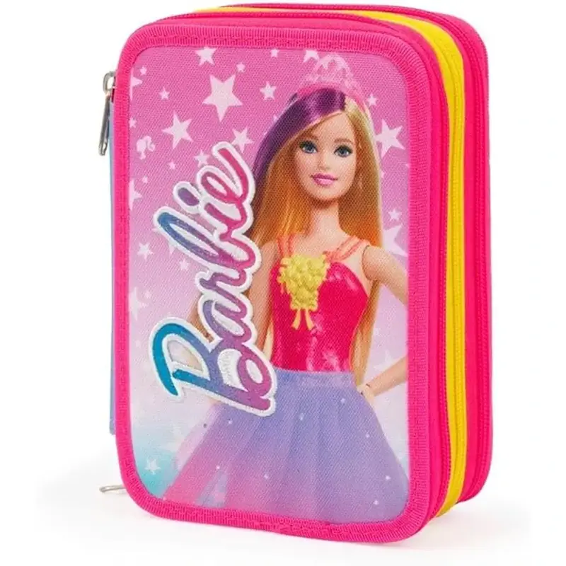Astuccio Barbie Triplo per Scuola Completo 3 Scomparti