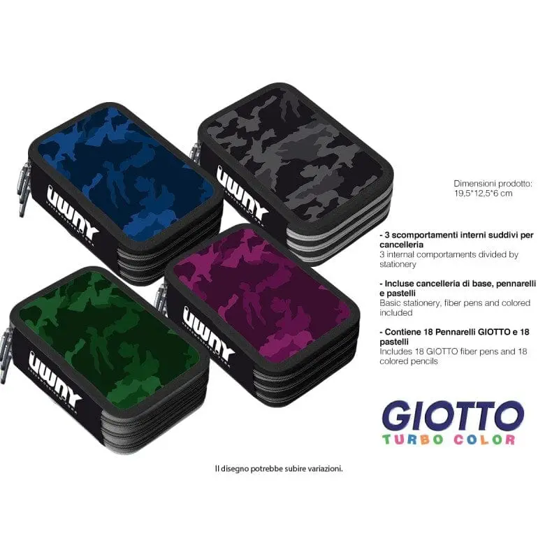Astuccio completo 3 zip Giotto Turbocolor - Camouflage mimetico