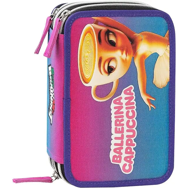 Astuccio Scuola 3 Zip Ballerina Cappuccina Skifidol Italian Brainrot