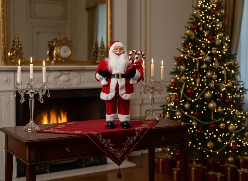 Babbo Natale 60 cm con Candy e Fiocco Decorazione Natalizia Elegante per Casa