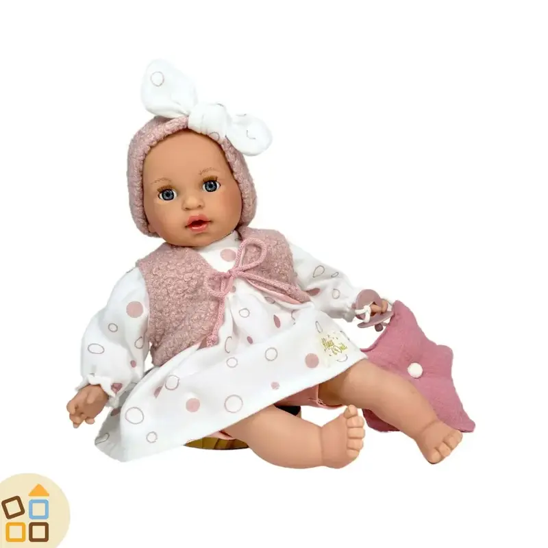 BAMBOLA ALEX, VESTITO BIANCO E GILET ROSA