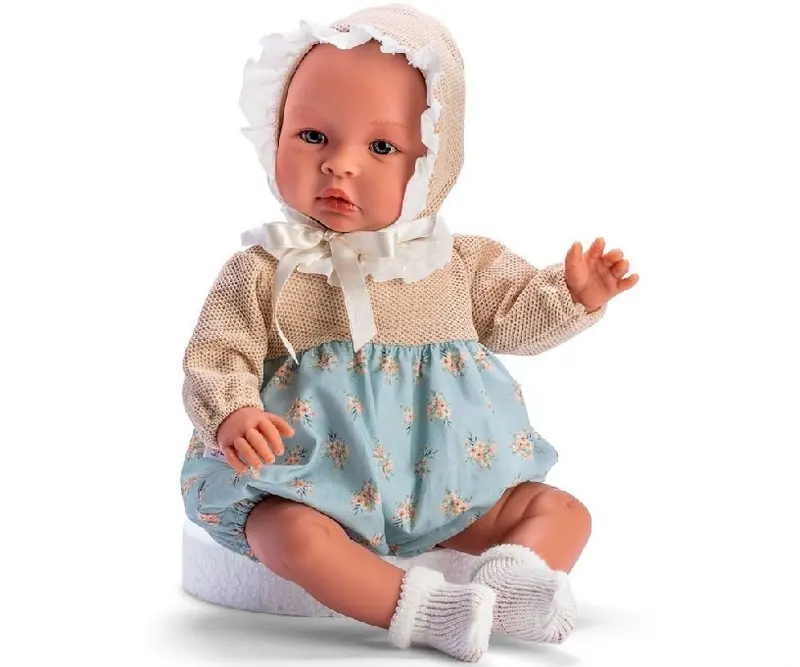 Bambola Leo Vestito Azzurro Floreale con Cuffia, 46 cm - Asi - Art. 187021