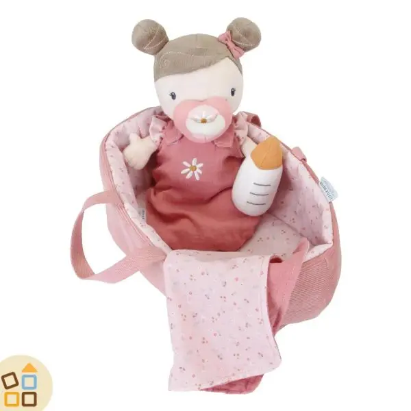 BAMBOLA MORBIDA CON ACCESSORI E CULLA, ROSA