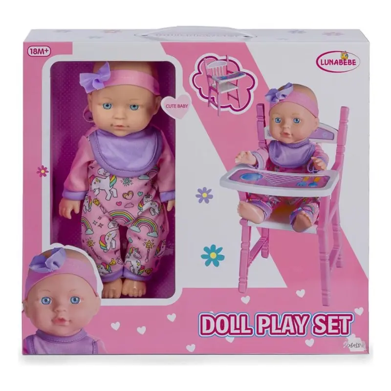 Bambolotto Morbido con Seggiolone Rosa 30 cm