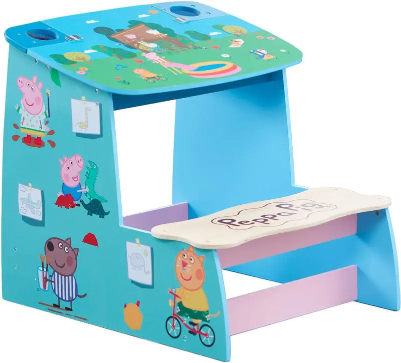 Banco Scuola Peppa Pig, Tavolino in legno con lavagna per Bambini