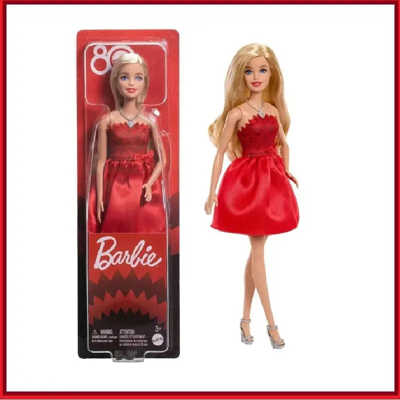 Barbie 80th Anniversario, Bambola Bionda con Abito Rosso celebrativo Mattel