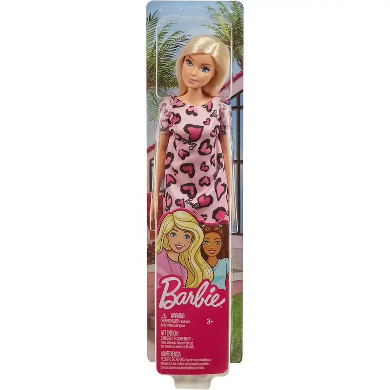 Barbie – Bambola Bionda con Abito Rosa con Cuoricini e Scarpe