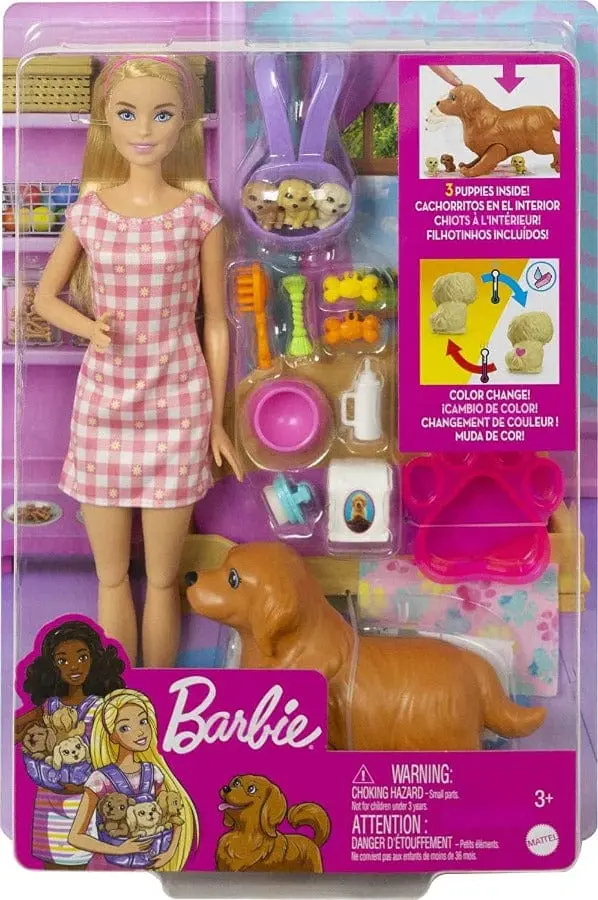 Barbie Bambola con Cagnolina Incinta, 3 Cuccioli Appena Nati