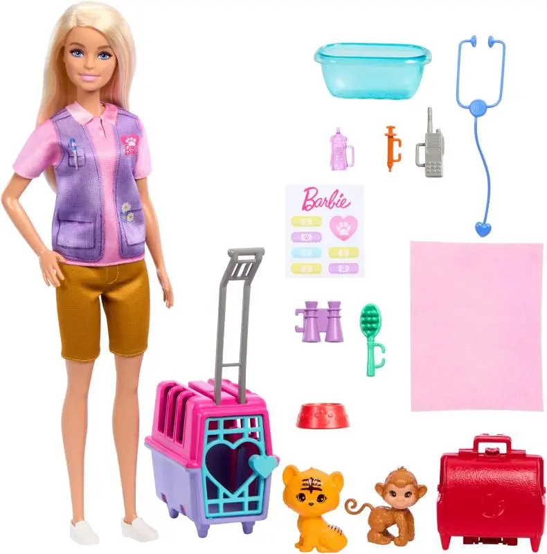 Barbie Carriere- Salvataggio e Recupero Animali, Bambola con Cuccioli e Accessori