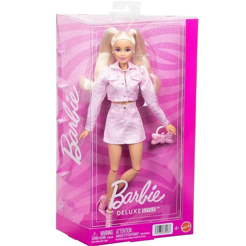 Barbie Deluxe Style n. 9, bambola bionda con outfit denim rosa