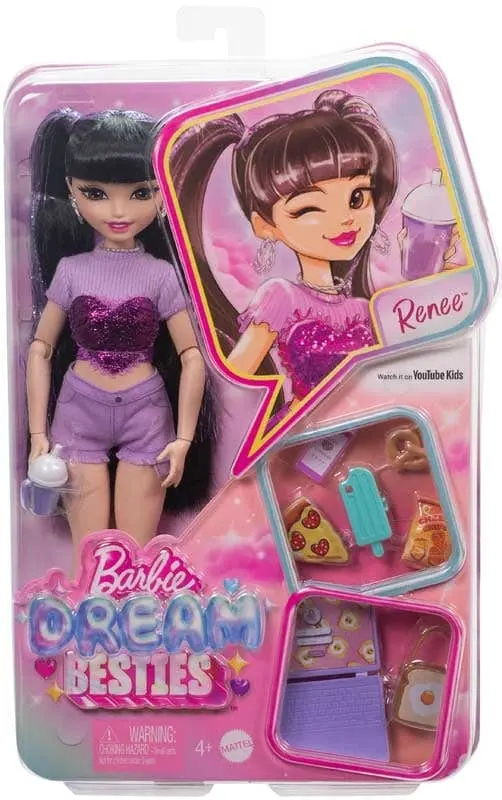 Barbie dream besties Renee, bambola mora con accessori