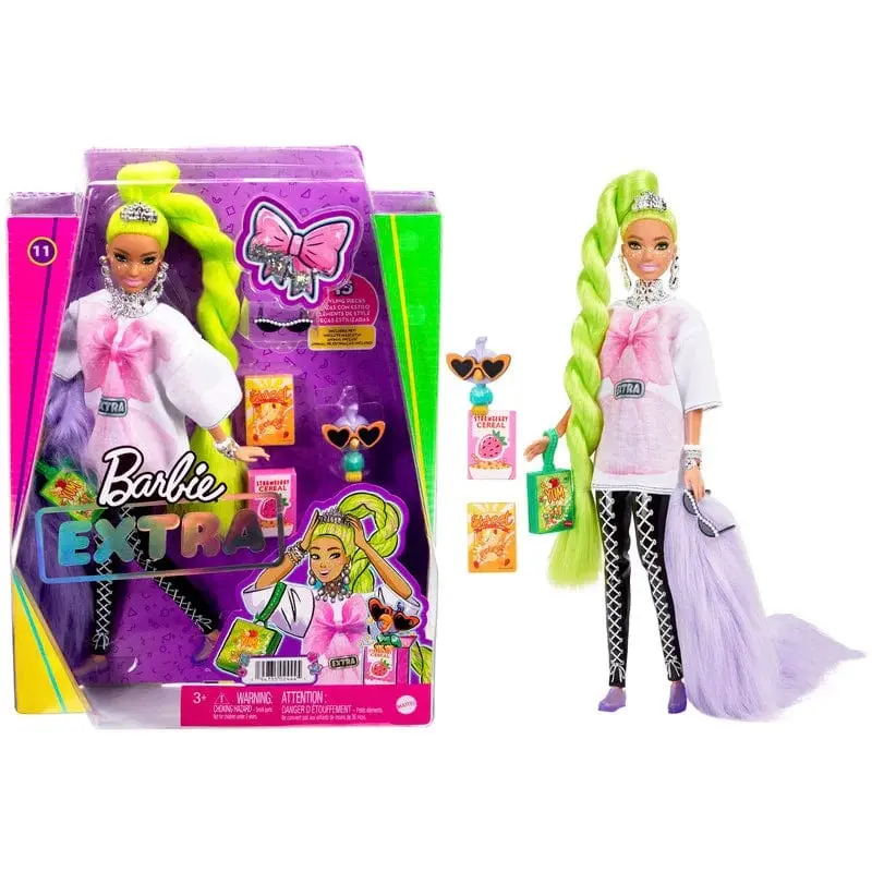 Barbie Extra, Bambola capelli Verdi, Cucciolo e 15 Accessori
