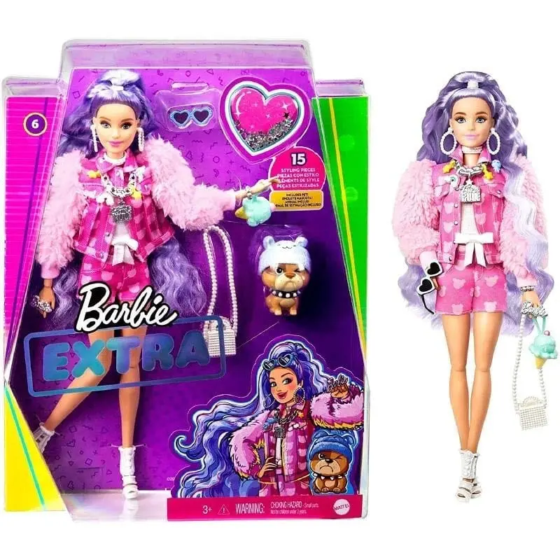 Barbie Extra, Bambola capelli Viola, Cucciolo e Tanti Accessori