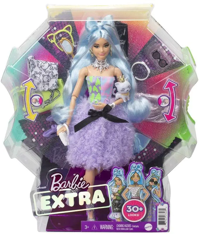 Barbie Extra dai Capelli Azzurri con Gattino e Tanti Accessori alla Moda