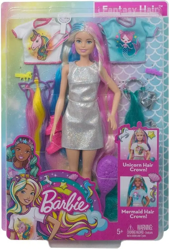 Barbie Fantasy Hair, Bambola Stile Unicorno e Sirena