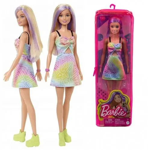 Barbie Fashionistas bambola capelli biondi con mèches viola, vestito pagliaccetto