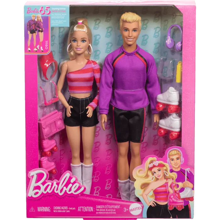 Barbie & Ken Fashionista 65th Anniversario, Coppia di Bambole con Pattini e look retrò