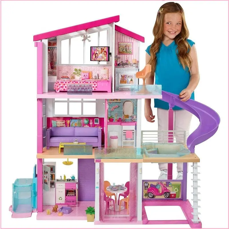 Barbie Nuova Casa dei Sogni a 3 Piani con 8 Stanze, Ascensore e Piscina con Scivolo, Oltre 60 Accessori - GNH53