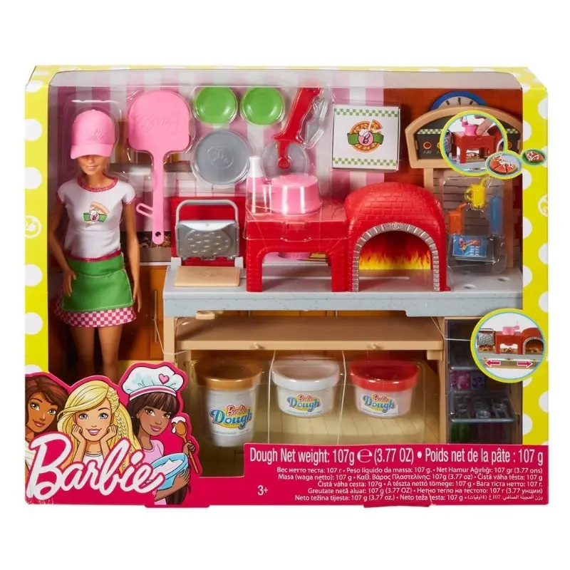 Barbie Pizzeria con Bambola, Tavolo ,Forno e Plastilina