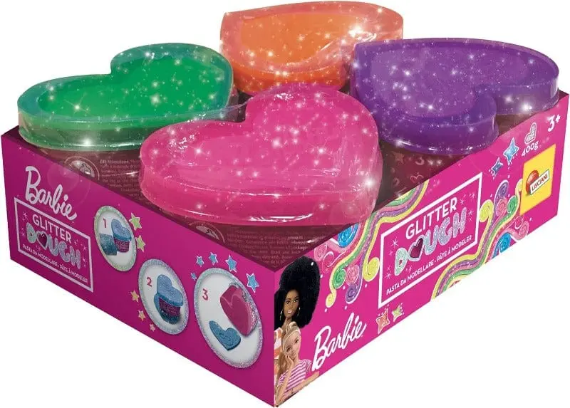 Barbie Plastilina Glitter Dough set 4 Vasetti - Lisciani