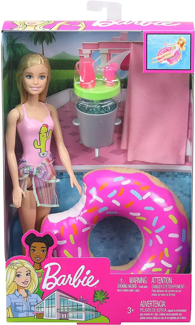 Barbie Playset Bambola Bionda Pronta per la Festa in Piscina, con Accessori