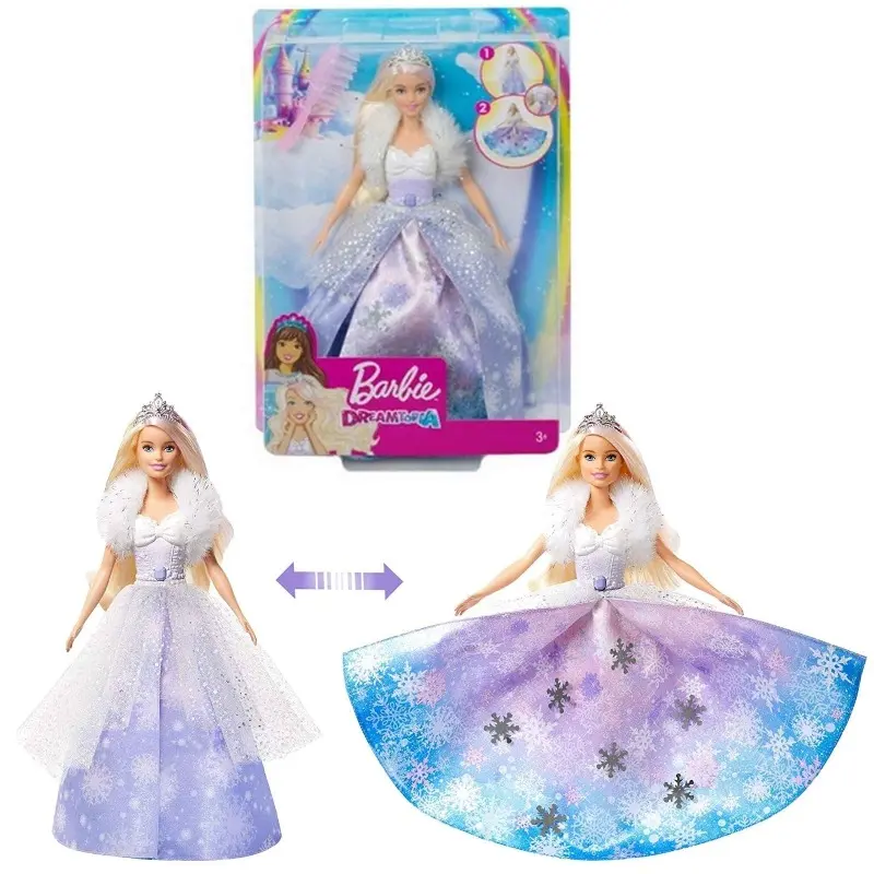 Barbie Principessa Magia di Inverno, Bambola con Vestito Trasformabile