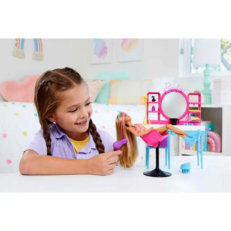 Barbie Salone di Bellezza - Playset con Bambola Super Chioma cambia colore e Accessori