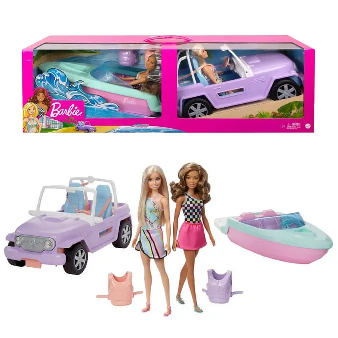 Barbie set da Gioco che include Fuoristrada Motoscafo e due Bambole- GXD66
