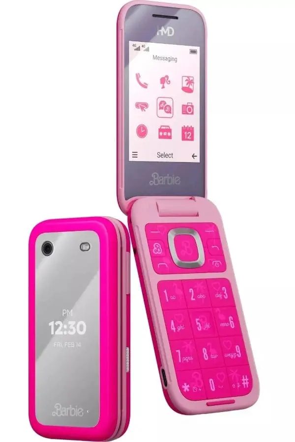 Barbie telefono con Doppio display interno/esterno, specchio make-up, Sistema operativo Barbie con sorprese da scoprire, Fotocamera VGA e Flash