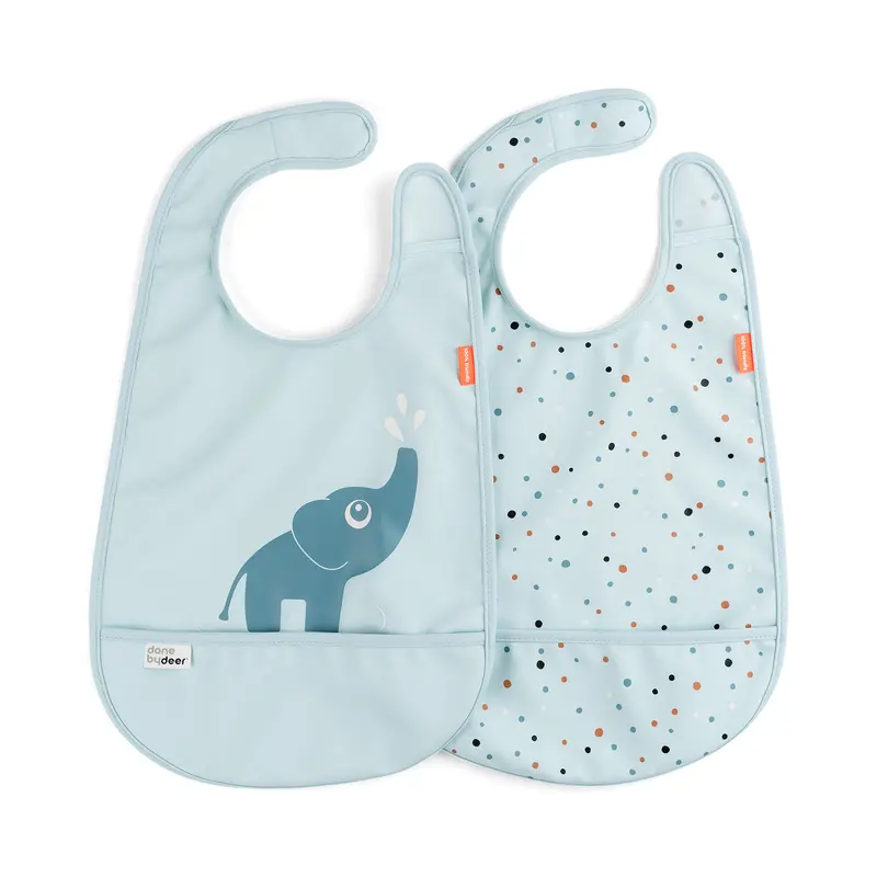 Bavaglino Impermeabile Con Tasca Dots Azzurro - Chiusura in Velcro