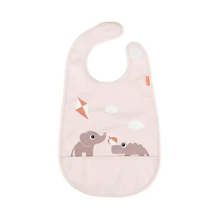 Bavaglino Impermeabile Con Tasca Elefante Con Aquilone e Coccodrillo Rosa - Chiusura in Velcro