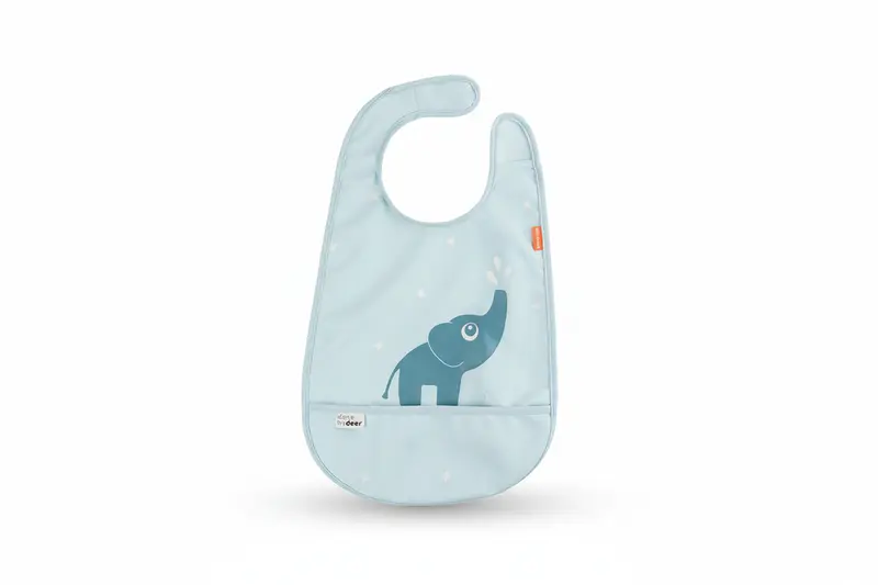 Bavaglino Impermeabile Con Tasca Elefantino Azzurro - Chiusura in Velcro