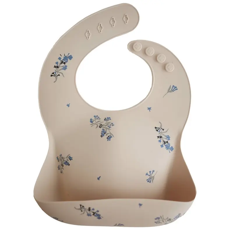 Bavaglino In Silicone Con Tasca - Fiori Lilac