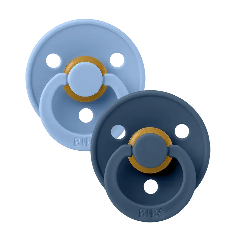 Bibs Colour Ciucci Confezione da 2 Pezzi Colour Pacifier Sky Blue/Steel Blue Tettarella Tonda Taglia 1 (0-6 Mesi)