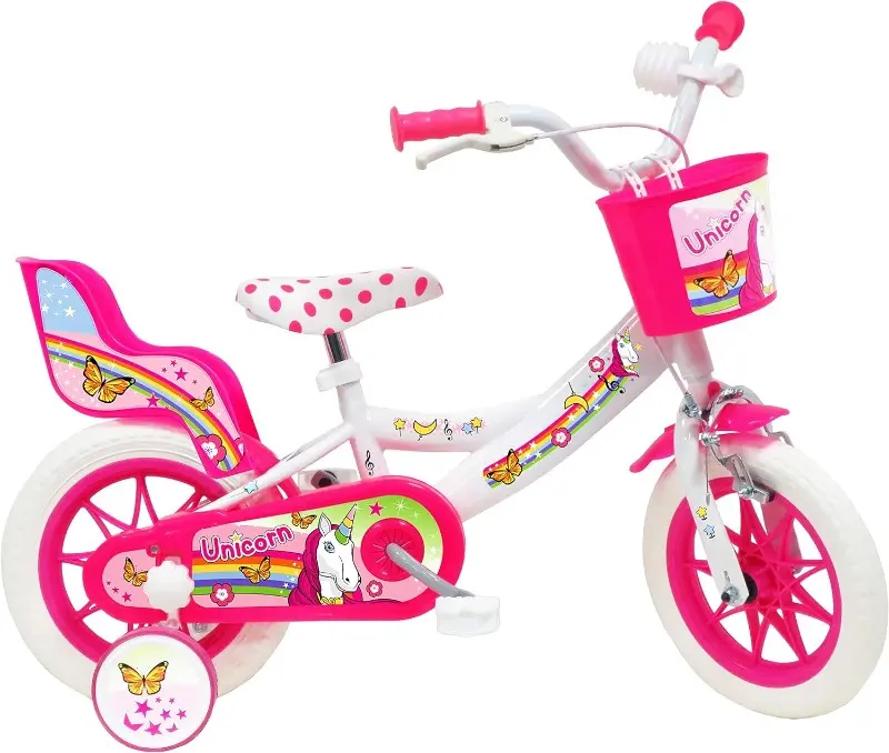 Bici Bambina 12 Pollici Unicorno, Bicicletta con Cesto e Portabambole età 2-4 Anni