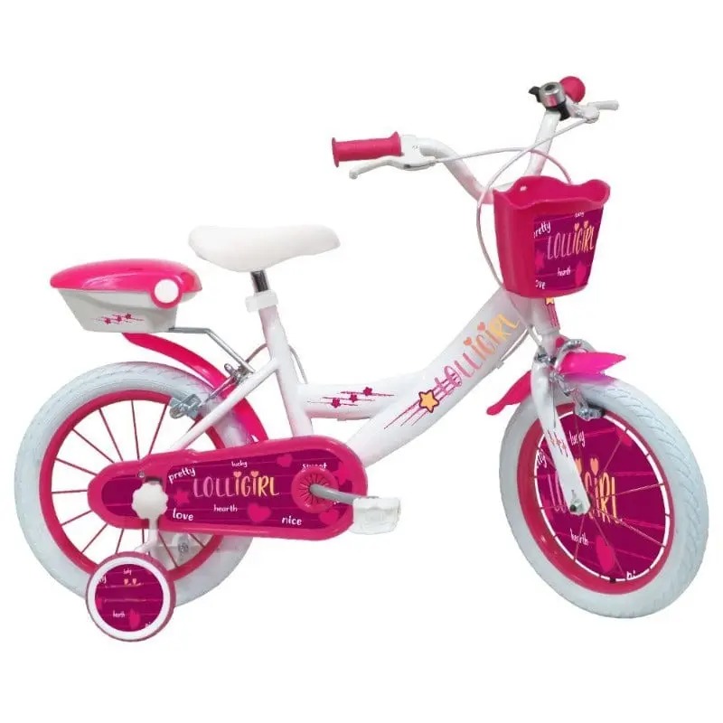 Bici Bambina 14 Pollici Lolli Girl, Bicicletta con Cesto e Bauletto età 3-6 Anni