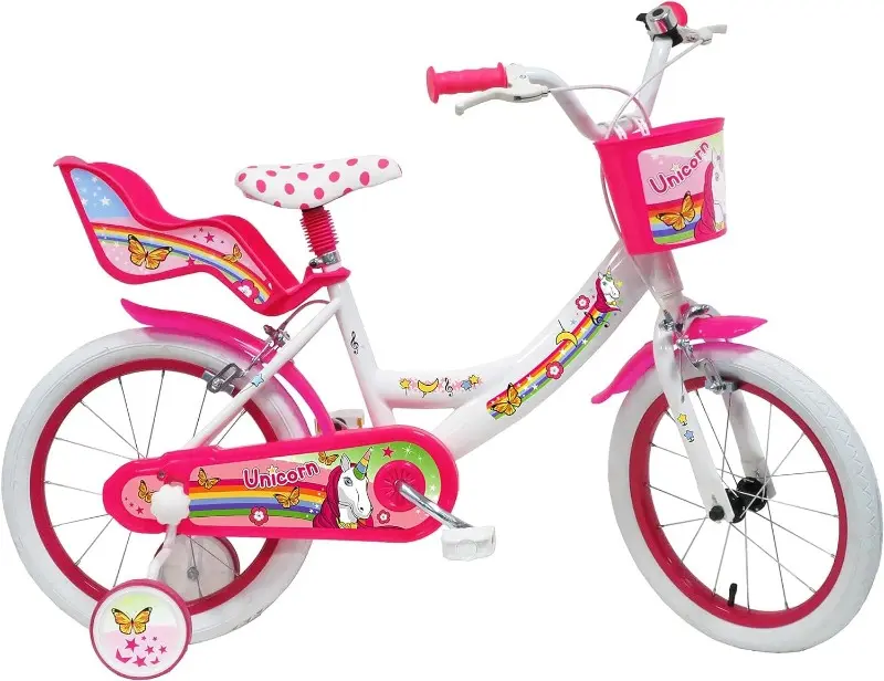 Bici Bambina 14 Pollici Unicorno, Bicicletta con Cesto e Portabambole età 3-6 Anni